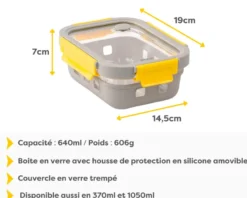 Boite alimentaire verre glassshock 640ml - pika