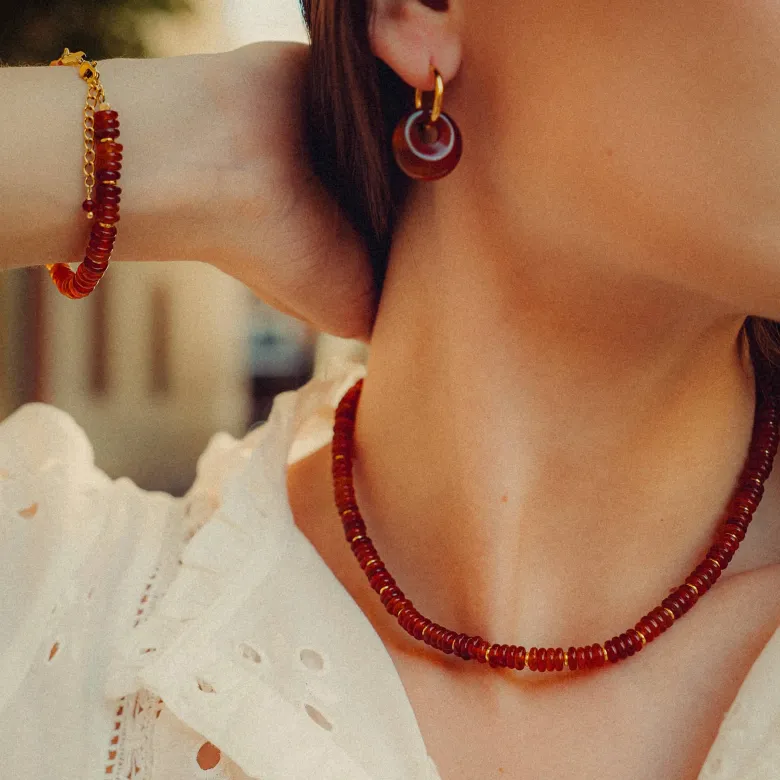 Boucles d'oreilles créoles agate rouge