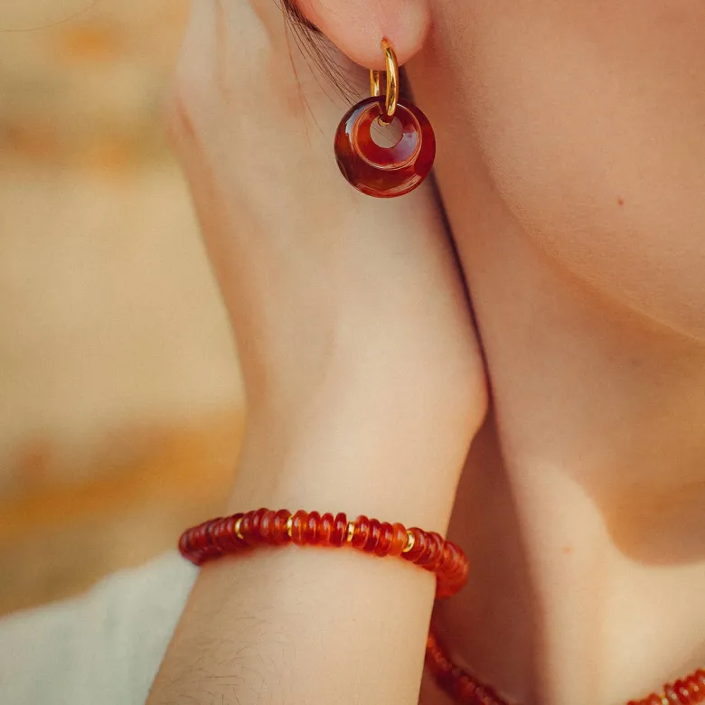 Boucles d'oreilles créoles agate rouge
