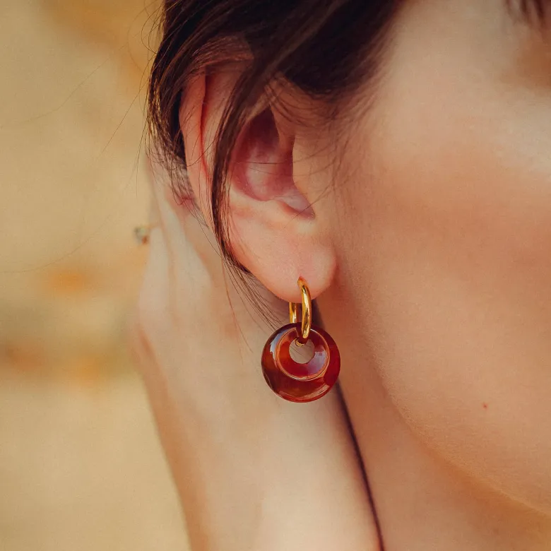 Boucles d'oreilles créoles agate rouge