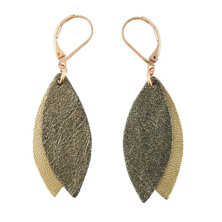 Boucles d'oreilles en cuir petale kaki
