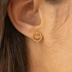 Boucles dorées - anneaux cristal rose