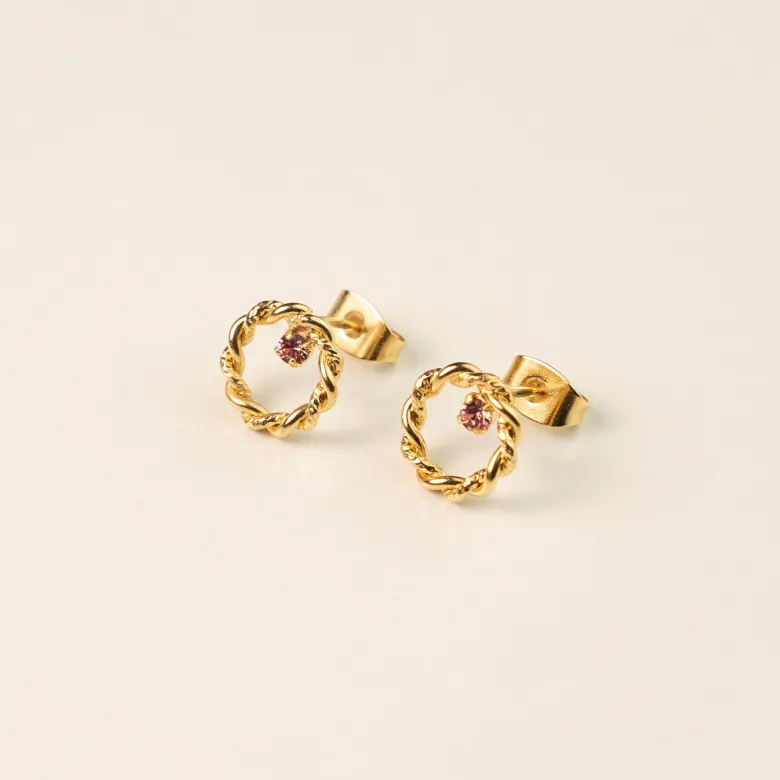 Boucles dorées - anneaux cristal rose