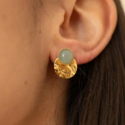 Boucles à médailles doré - amazonite