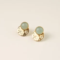 Boucles à médailles doré - amazonite