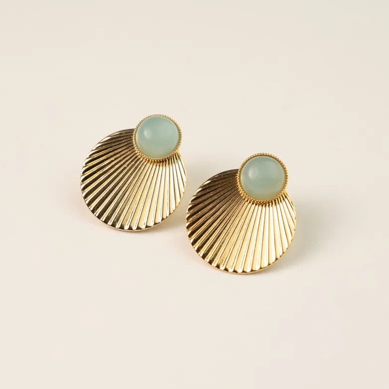 Boucles à médailles doré - amazonite