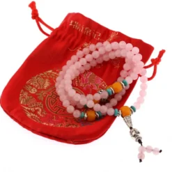 Bracelet-collier mala - quartz rose