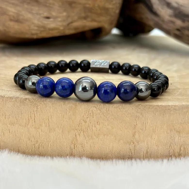 Bracelet défense en oeil de tigre bleu