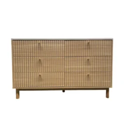Brox buffet 6 tiroirs aspect bois rainuré et blanc 120cm