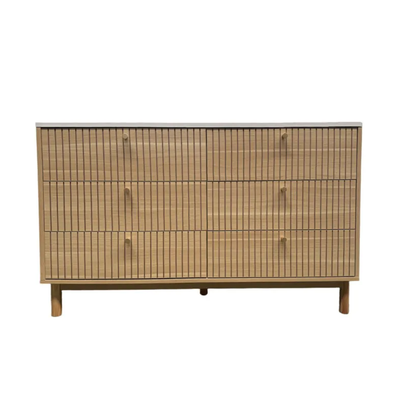 Brox buffet 6 tiroirs aspect bois rainuré et blanc 120cm