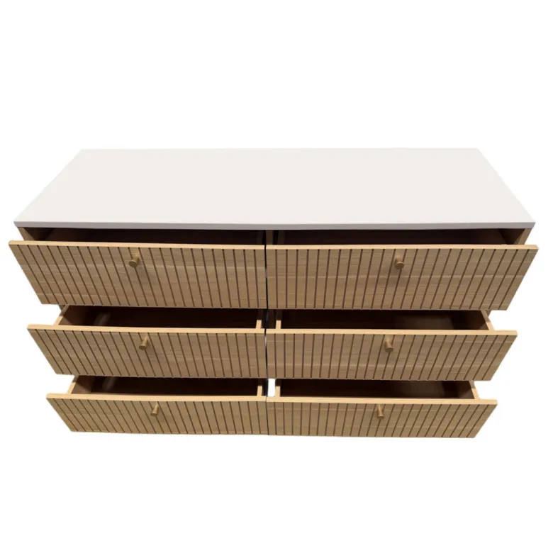 Brox buffet 6 tiroirs aspect bois rainuré et blanc 120cm