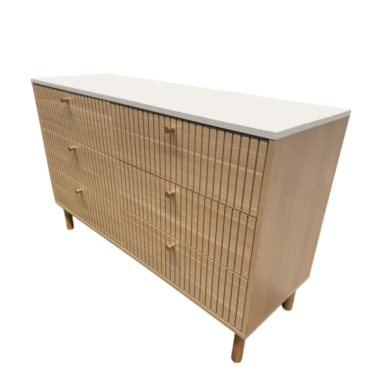 Brox buffet 6 tiroirs aspect bois rainuré et blanc 120cm