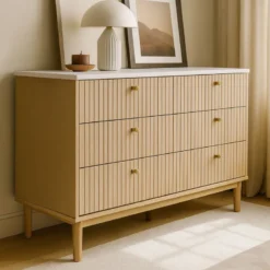 Brox buffet 6 tiroirs aspect bois rainuré et blanc 120cm