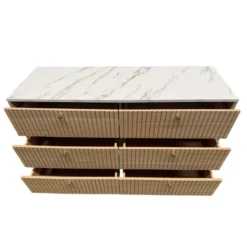 Brox buffet 6 tiroirs aspect bois rainuré et marbre 120cm