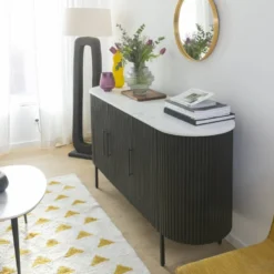 Buffet en métal gris et marbre blanc