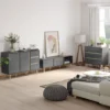 Buffet 2 portes 2 étagères 3 tiroirs design scandinave gris aspect bois clair