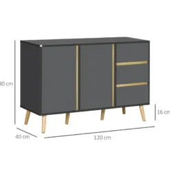 Buffet 2 portes 2 étagères 3 tiroirs design scandinave gris aspect bois clair
