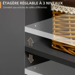 Buffet 2 portes 2 étagères 3 tiroirs design scandinave gris aspect bois clair