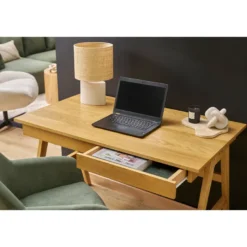 Bureau avec rangements 2 tiroirs bois clair hévéa l120 cm brook