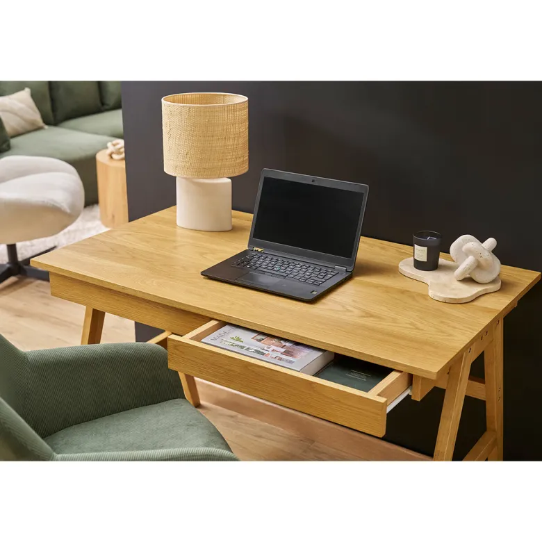 Bureau avec rangements 2 tiroirs bois clair hévéa l120 cm brook