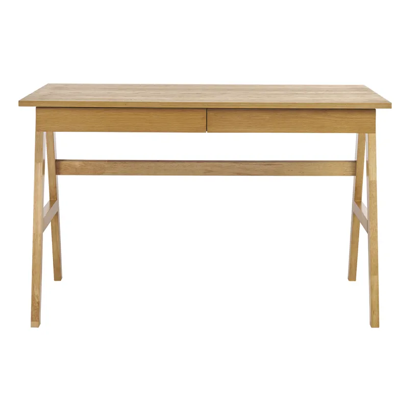 Bureau avec rangements 2 tiroirs bois clair hévéa l120 cm brook
