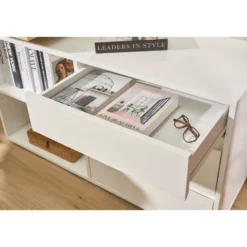 Bureau modulable blanc brillant et bois clair frêne l160-235 cm new max