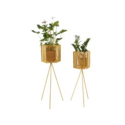 2 cache-pots sur pieds en métal mesh -