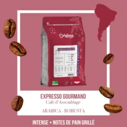 Café bio - expresso gourmand - blend arabica et robusta - grain 250g