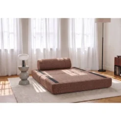 Canapé droit modulable et convertible 2 places - tissu tweed Rouge