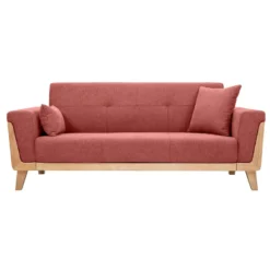 Canapé 3 places en tissu effet velours texturé terracotta et bois clair fjord