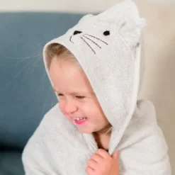 Cape de bain chat gris