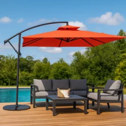 Capri parasol terracotta déporté rond 295 x 295 m