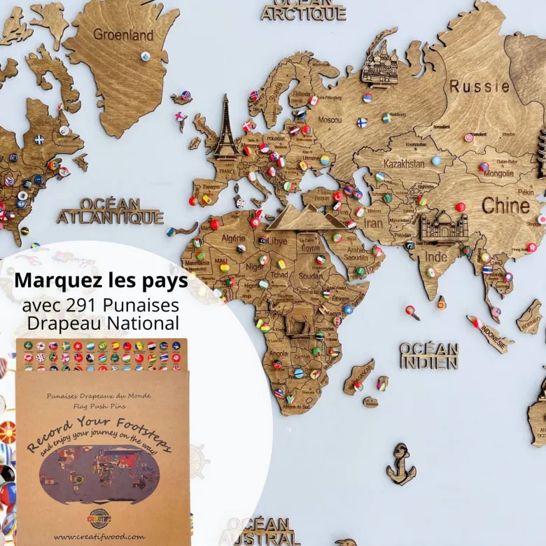 Carte du monde en bois 3d chocolate m