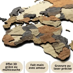 Carte du monde en bois 3d multicolor xl