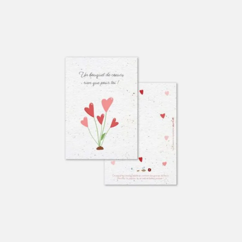 Carte à planter - bouquet de cœurs