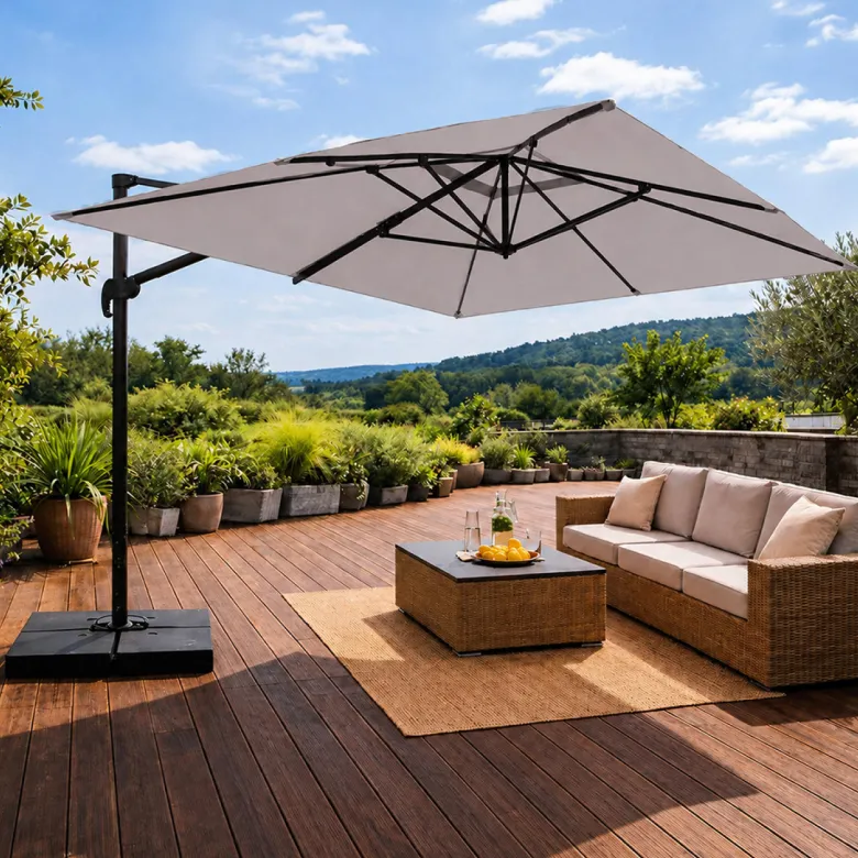 Cezir parasol rectangulaire 3x4 déporté rotatif gris en aluminium