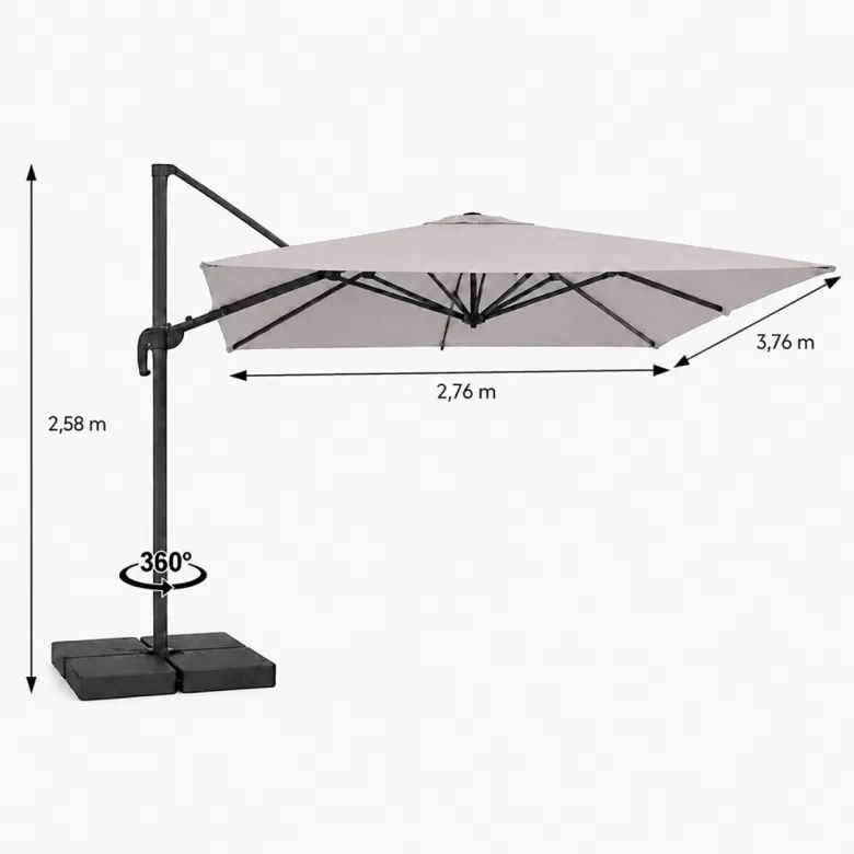 Cezir parasol rectangulaire 3x4 déporté rotatif gris en aluminium
