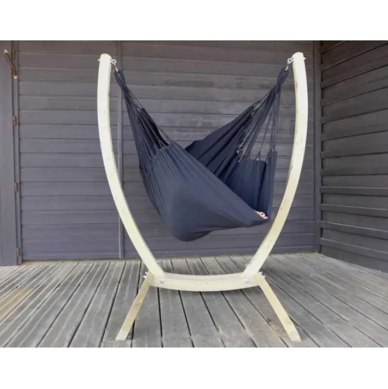 Chaise hamac noir xl avec support bois