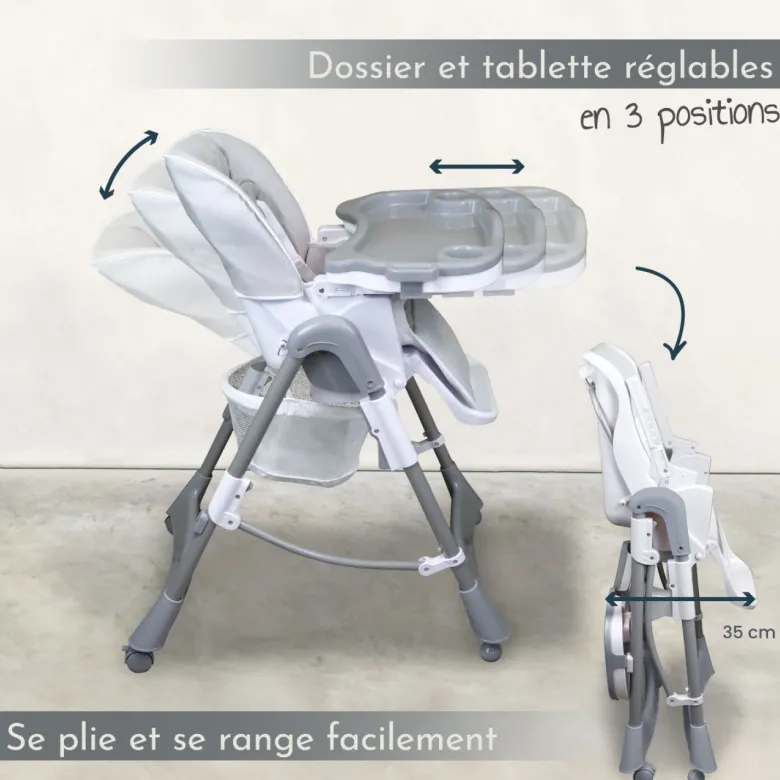 Chaise haute bébé pliable - gris clair