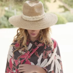 Chapeau de paille unisexe avec bandeau blanc taille ajustable