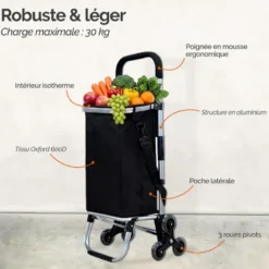 Chariot de courses pliable en aluminium