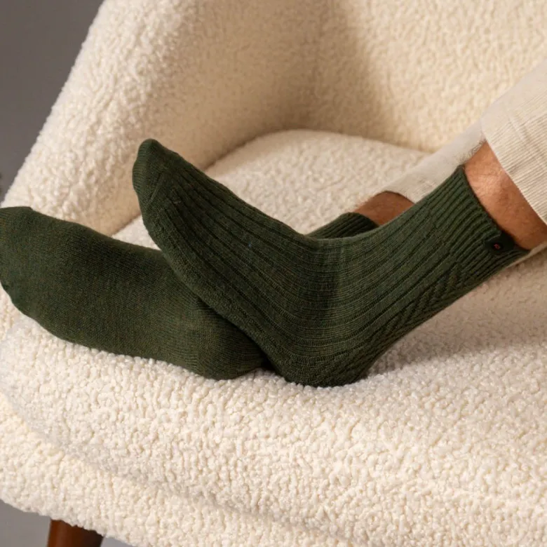 Chaussettes en laine vert kaki
