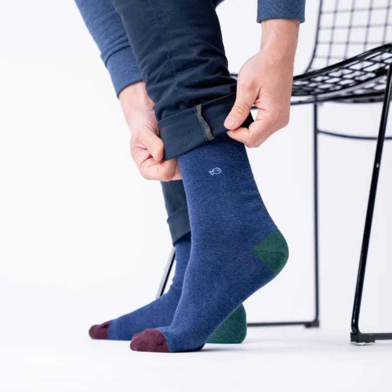 Chaussettes unies bleu (vert-bordeaux)