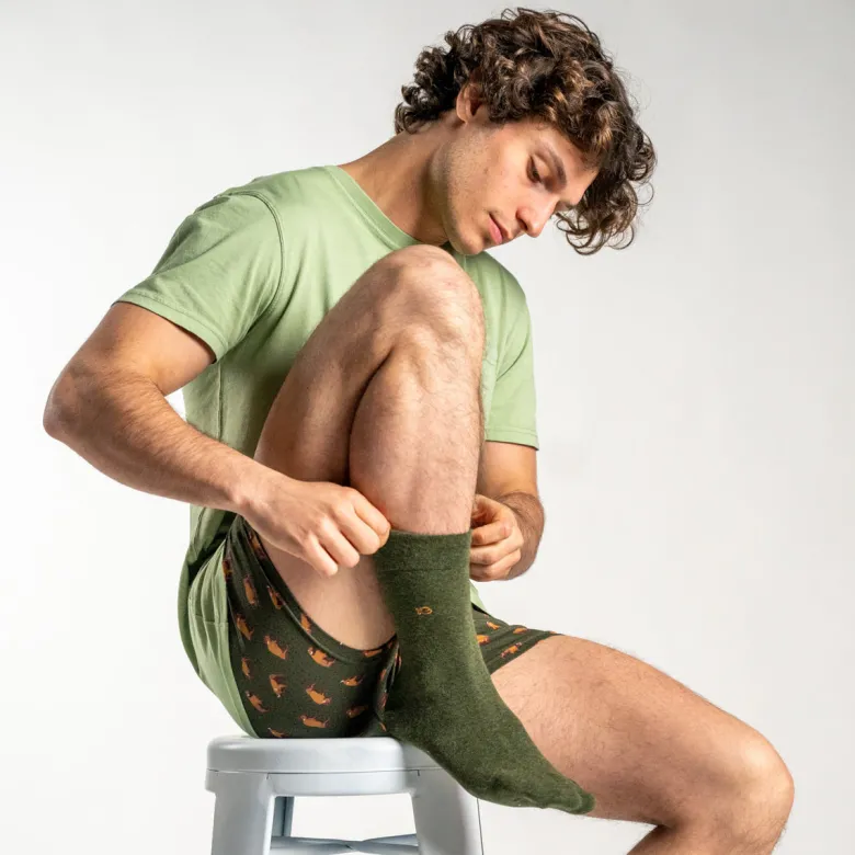 Chaussettes unies kaki foncé