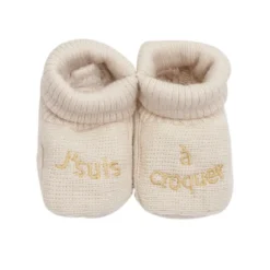Chausson bébé avec broderie #e0cda9 0 1