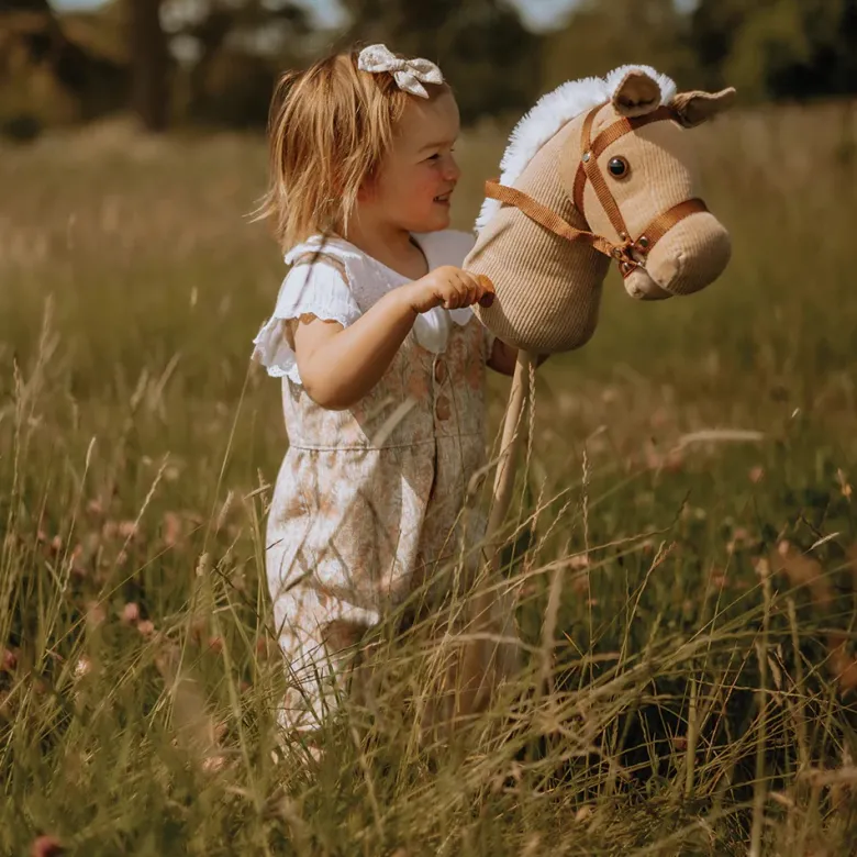 Cheval bâton en bois et velours côtel?