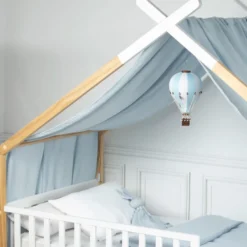 Ciel de lit cabane gaze coton bleu 420
