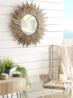 Clara - miroir rond marron 90x90cm soleil branches bois teck