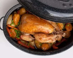 Cocotte en acier émaillé + grille + livre de recette, roaster - 4l - graniteware