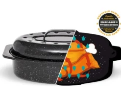 Cocotte ovale en acier émaillé, roaster - 2,2l - graniteware